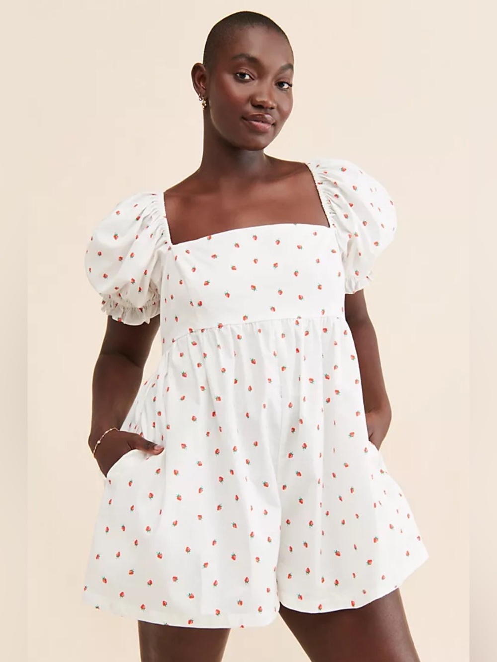 Selkie x Free People Strawberry Puff-Sleeve Romper Mini Dress sz S